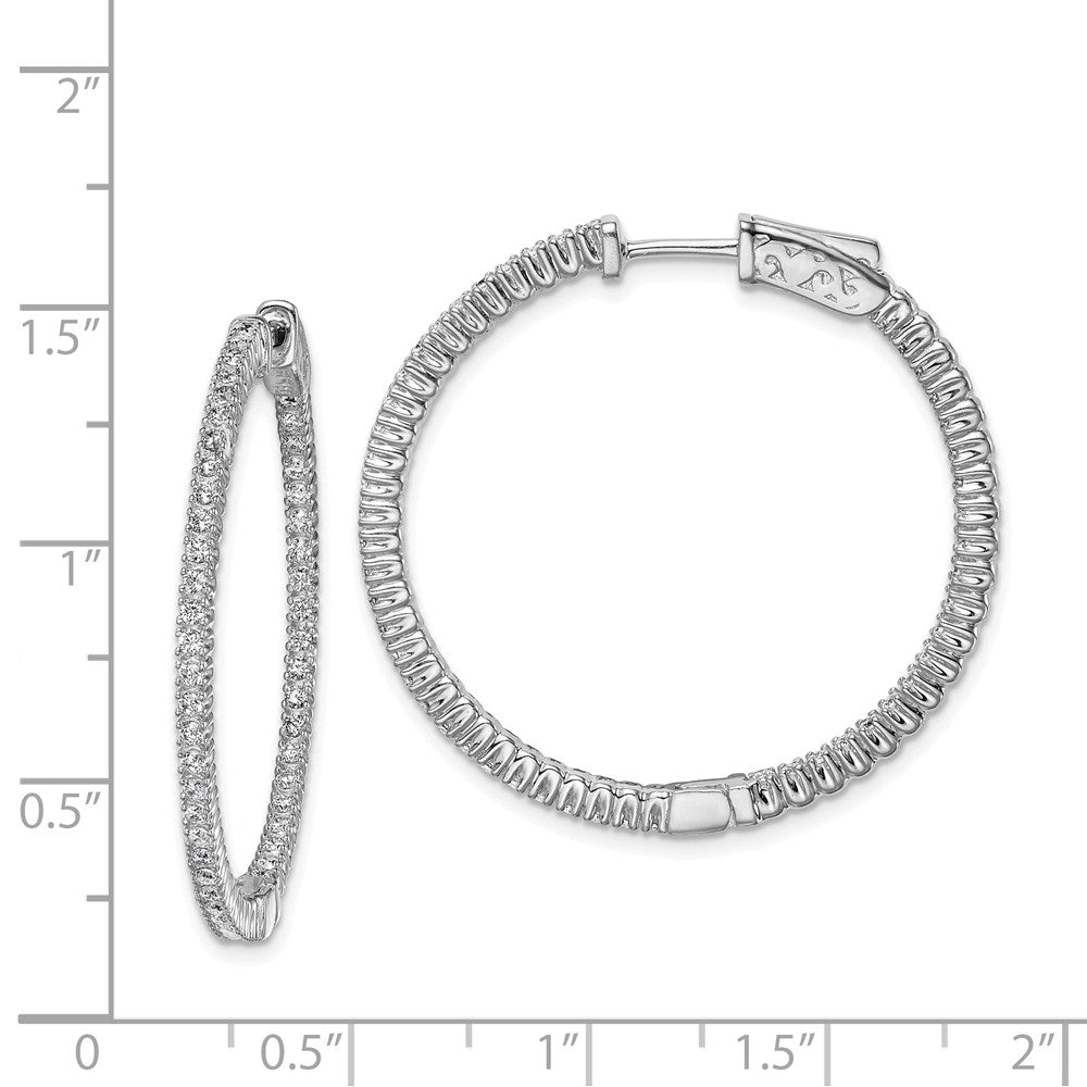 Sterlingsilber Schimmernd Rhodiniert 100 Stein 1.3mm Zirkonia in und Außen Rund Klappbar Creolen