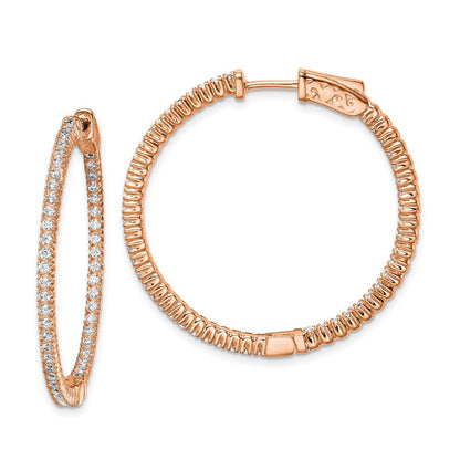 Sterlingsilber Schimmernd Roséfarben Glanz Rose Vergoldet 100 Stein 1.3mm Zirkonia in und Außen Rund Klappbar Creolen