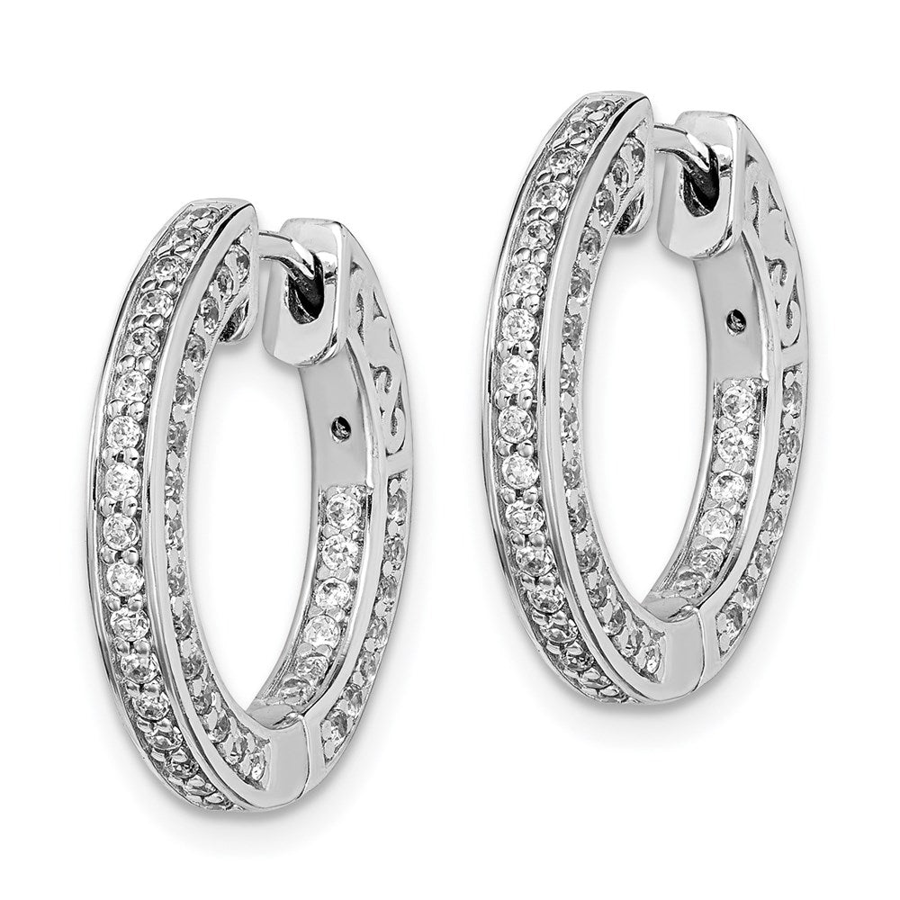 Sterlingsilber Schimmernd Rhodiniert 134 Stein 1.3mm Zirkonia in und Außen Rund Klappbar Creolen