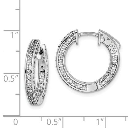 Sterlingsilber Schimmernd Rhodiniert 134 Stein 1.3mm Zirkonia in und Außen Rund Klappbar Creolen