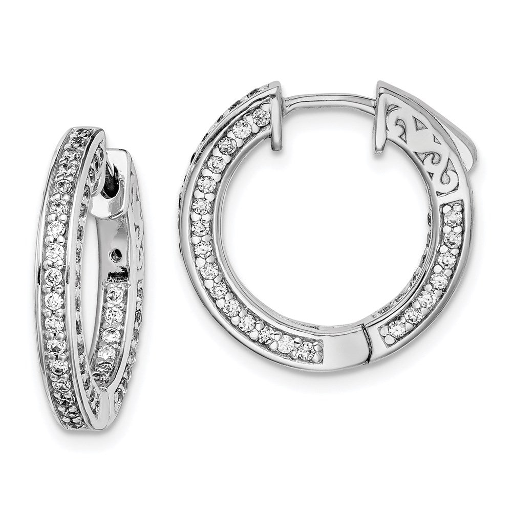 Sterlingsilber Schimmernd Rhodiniert 134 Stein 1.3mm Zirkonia in und Außen Rund Klappbar Creolen