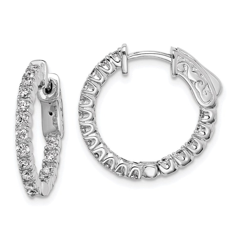 Sterlingsilber Schimmernd Rhodiniert 34 Stein 2.0mm Zirkonia in und Außen Rund Klappbar Creolen