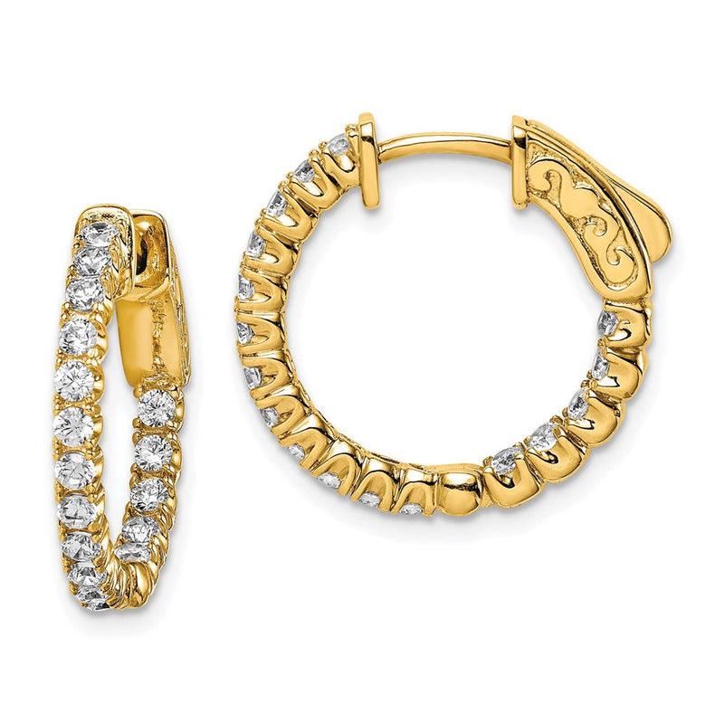 Sterlingsilber Schimmernd Goldfarben Glanz Vergoldet 34 Stein 2.0mm Zirkonia in und Außen Rund Klappbar Creolen