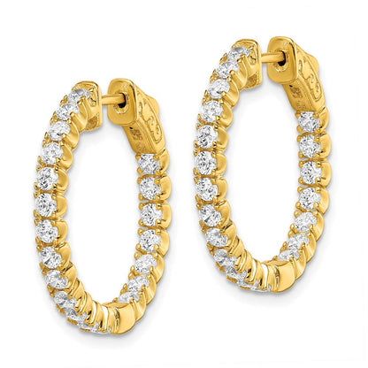 Sterlingsilber Schimmernd Goldfarben Glanz Vergoldet 40 Stein 2.25mm Zirkonia in und Außen Rund Klappbar Creolen
