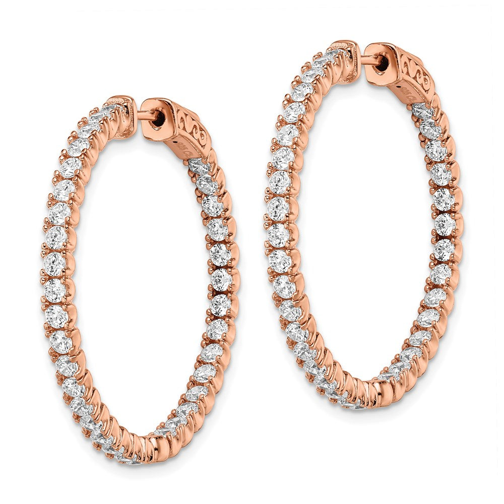 Sterlingsilber Schimmernd Roséfarben Glanz Rose Vergoldet 68 Stein 2.25mm Zirkonia in und Außen Rund Klappbar Creolen