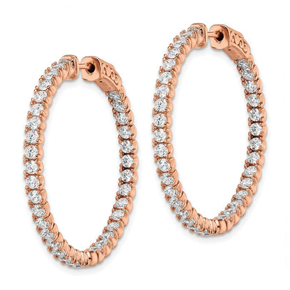 Sterlingsilber Schimmernd Roséfarben Glanz Rose Vergoldet 68 Stein 2.25mm Zirkonia in und Außen Rund Klappbar Creolen