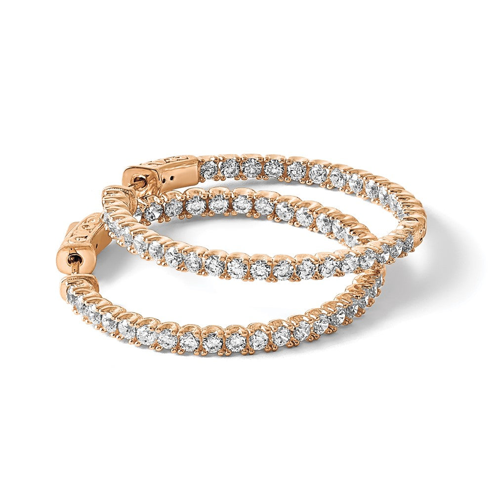 Sterlingsilber Schimmernd Roséfarben Glanz Rose Vergoldet 68 Stein 2.25mm Zirkonia in und Außen Rund Klappbar Creolen
