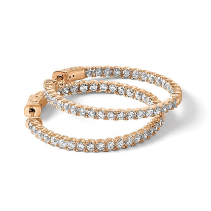 Sterlingsilber Schimmernd Roséfarben Glanz Rose Vergoldet 68 Stein 2.25mm Zirkonia in und Außen Rund Klappbar Creolen