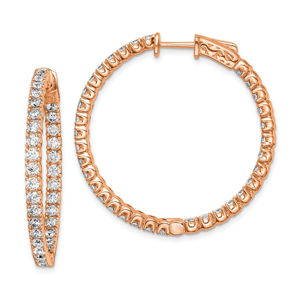 Sterlingsilber Schimmernd Roséfarben Glanz Rose Vergoldet 68 Stein 2.25mm Zirkonia in und Außen Rund Klappbar Creolen