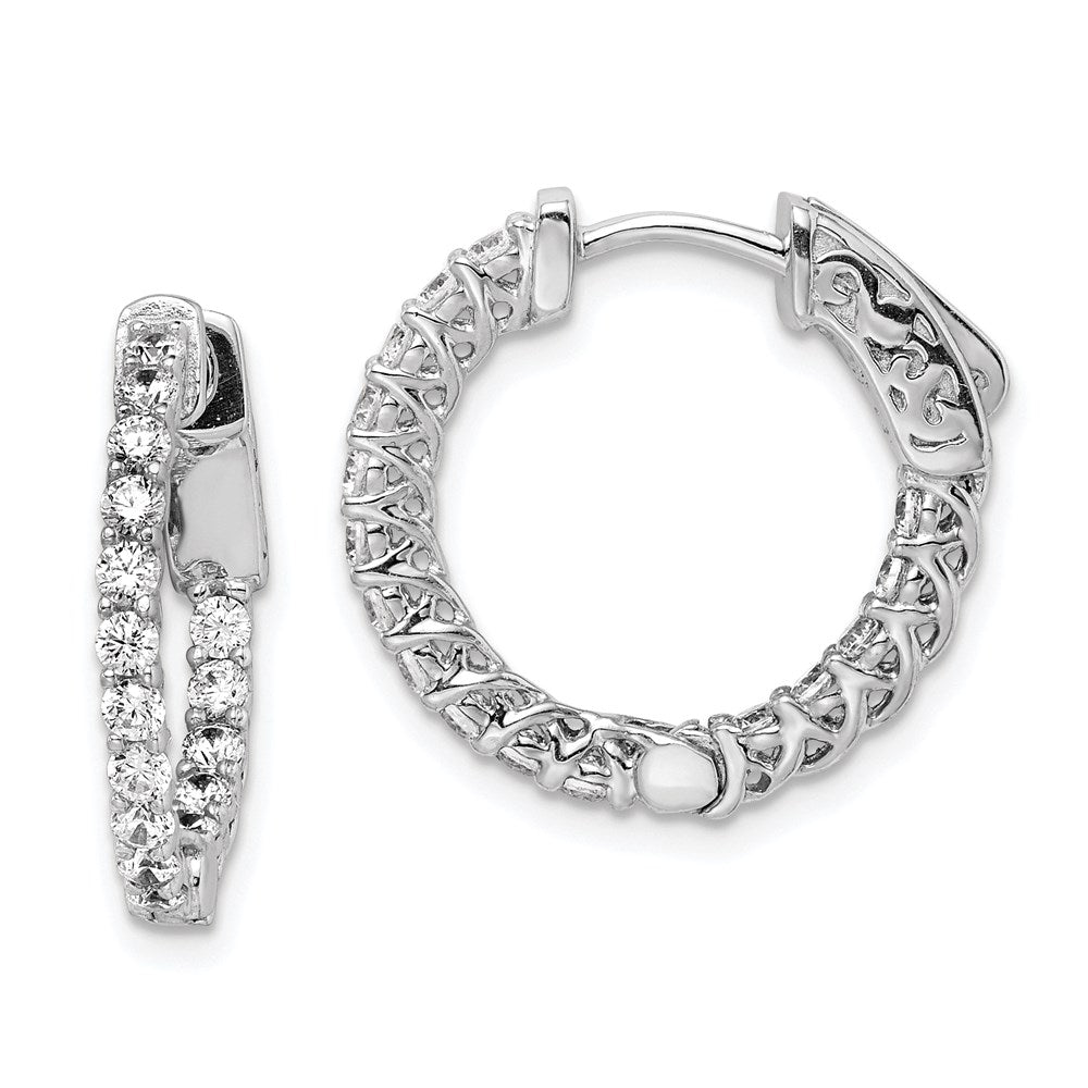 Sterlingsilber Schimmernd Rhodiniert 32 Stein 2mm Zirkonia in und Außen Rund Klappbar Creolen