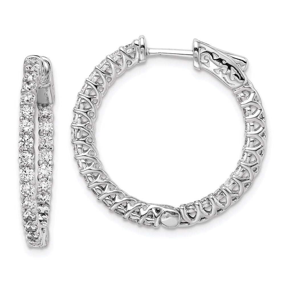 Sterlingsilber Schimmernd Rhodiniert 52 Stein 2mm Zirkonia in und Außen Rund Klappbar Creolen