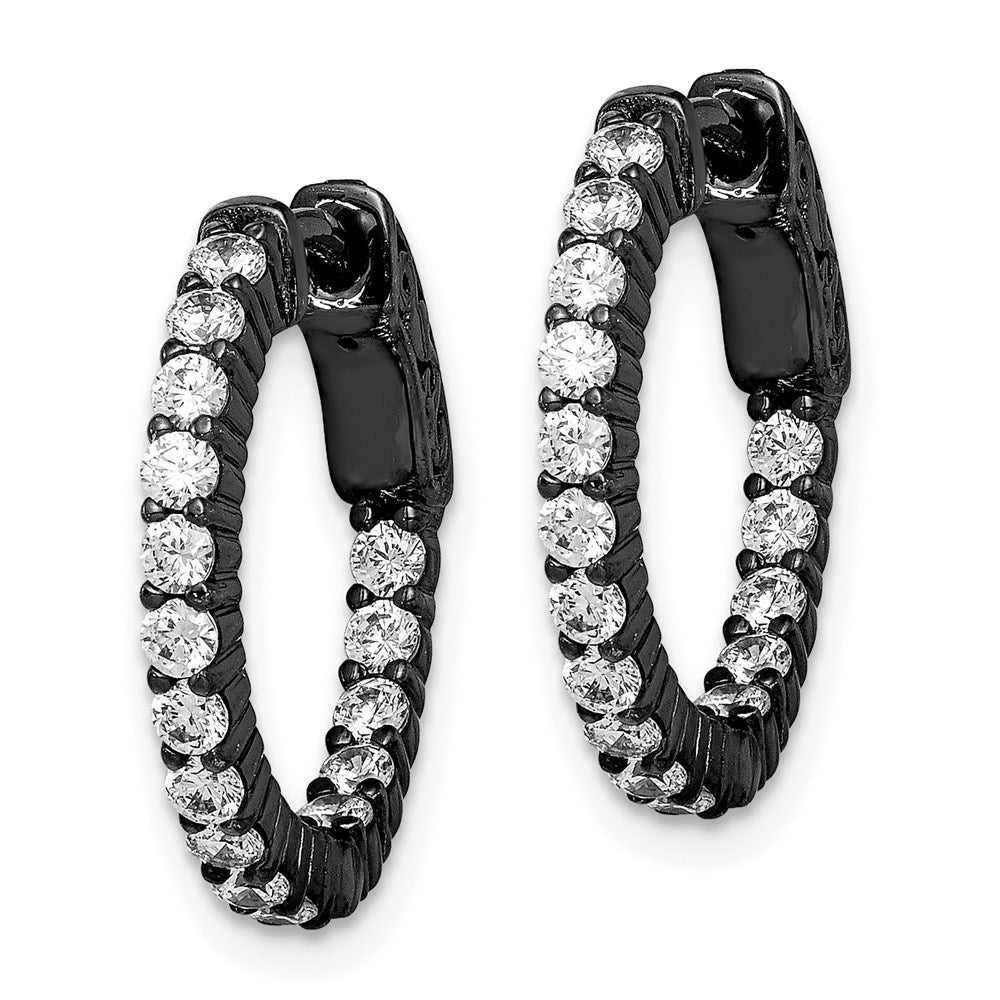 Sterlingsilber Schimmernd Schwarz Rhodiniert 32 Stein 2.0mm Zirkonia in und Außen Rund Klappbar Creolen