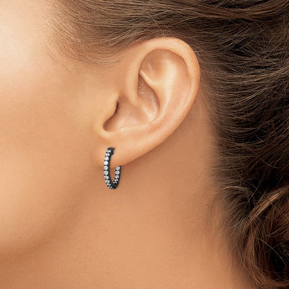 Sterlingsilber Schimmernd Schwarz Rhodiniert 32 Stein 2.0mm Zirkonia in und Außen Rund Klappbar Creolen