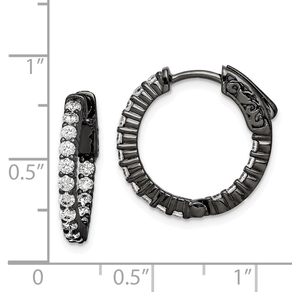 Sterlingsilber Schimmernd Schwarz Rhodiniert 32 Stein 2.0mm Zirkonia in und Außen Rund Klappbar Creolen