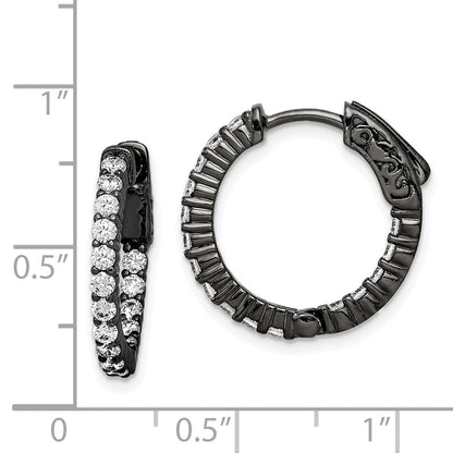 Sterlingsilber Schimmernd Schwarz Rhodiniert 32 Stein 2.0mm Zirkonia in und Außen Rund Klappbar Creolen