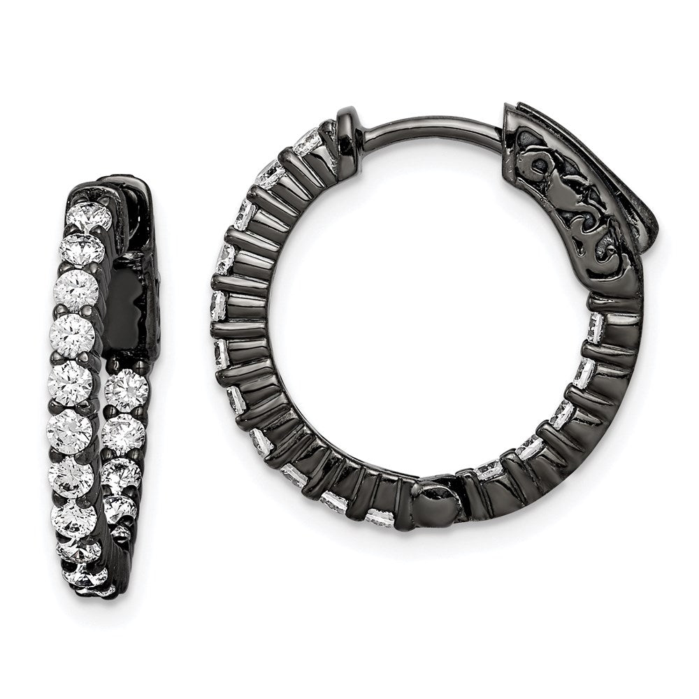 Sterlingsilber Schimmernd Schwarz Rhodiniert 32 Stein 2.0mm Zirkonia in und Außen Rund Klappbar Creolen