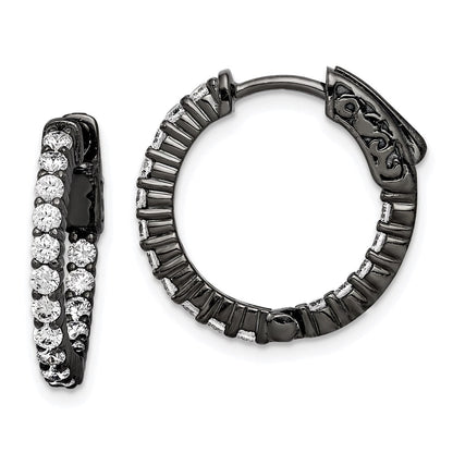 Sterlingsilber Schimmernd Schwarz Rhodiniert 32 Stein 2.0mm Zirkonia in und Außen Rund Klappbar Creolen