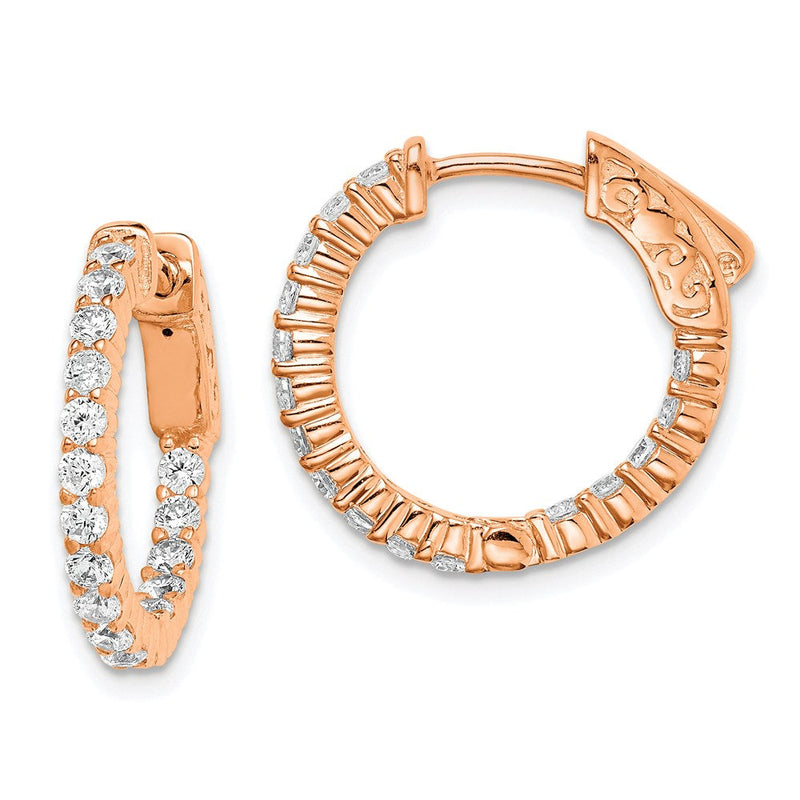 Sterlingsilber Schimmernd Roséfarben Rose Vergoldet 32 Stein 2.0mm Zirkonia in und Außen Rund Klappbar Creolen