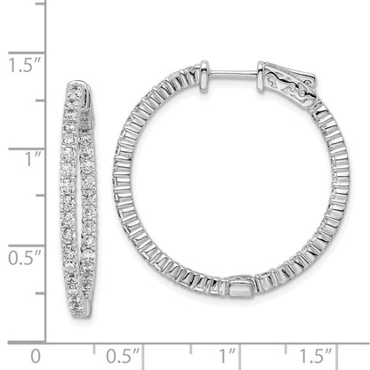 Sterlingsilber Schimmernd Rhodiniert 66 Stein 2.0mm Zirkonia in und Außen Rund Klappbar Creolen