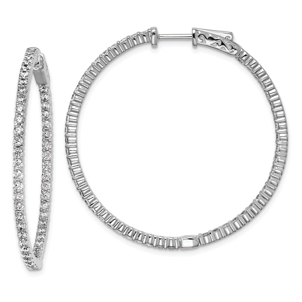 Sterlingsilber Schimmernd Rhodiniert 100 Stein 2mm Zirkonia in und Außen Rund Klappbar Creolen