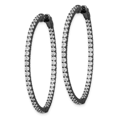 Sterlingsilber Schimmernd Schwarz Rhodiniert 100 Stein 2mm Zirkonia in und Außen Rund Klappbar Creolen
