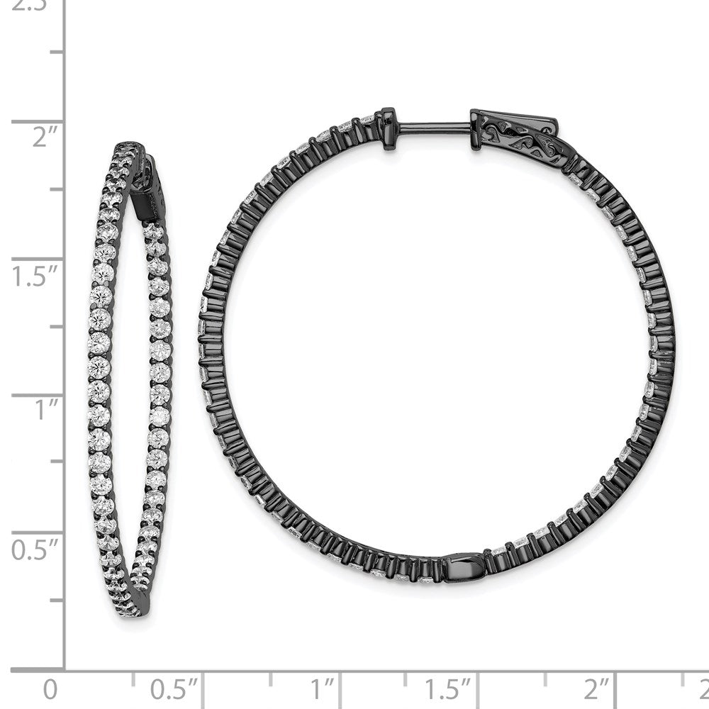 Sterlingsilber Schimmernd Schwarz Rhodiniert 100 Stein 2mm Zirkonia in und Außen Rund Klappbar Creolen