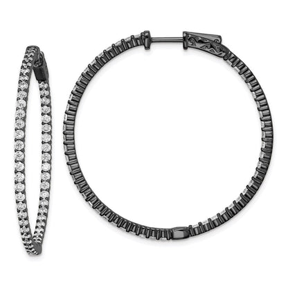 Sterlingsilber Schimmernd Schwarz Rhodiniert 100 Stein 2mm Zirkonia in und Außen Rund Klappbar Creolen