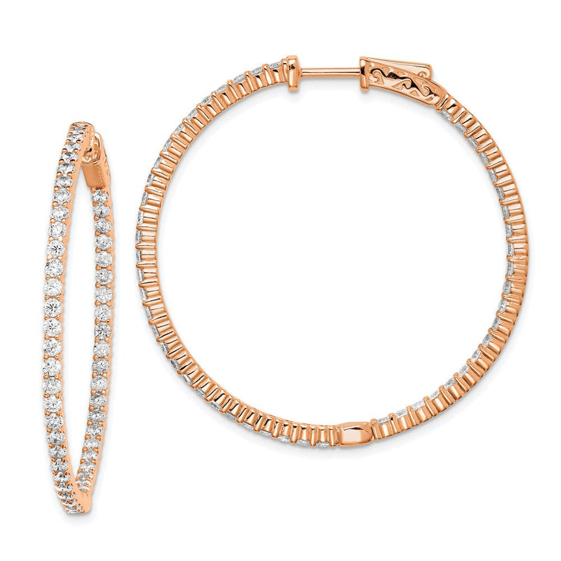Sterlingsilber Schimmernd Roséfarben Glanz Rose Vergoldet 78 Stein 2mm Zirkonia in und Außen Rund Klappbar Creolen