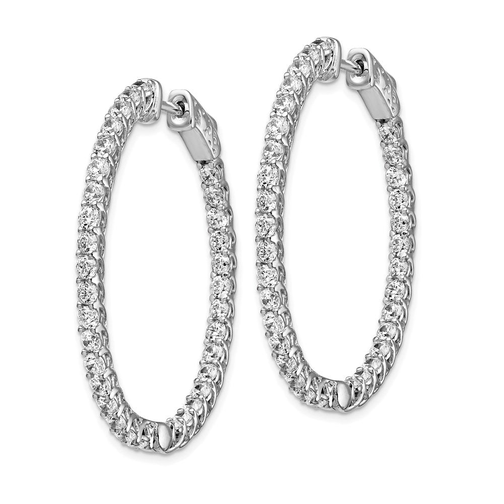 Sterlingsilber Schimmernd Rhodiniert 66 Stein 2.3mm Zirkonia in und Außen Oval Klappbar Creolen