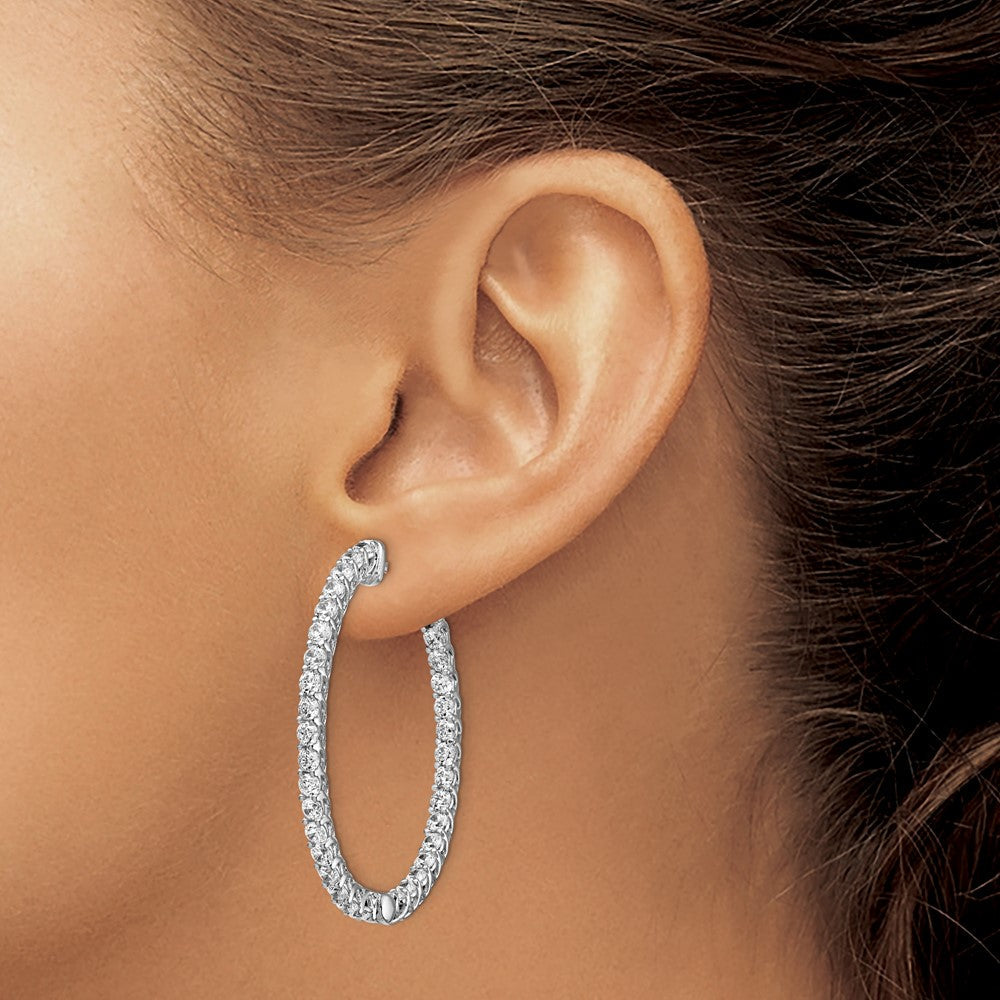 Sterlingsilber Schimmernd Rhodiniert 66 Stein 2.3mm Zirkonia in und Außen Oval Klappbar Creolen