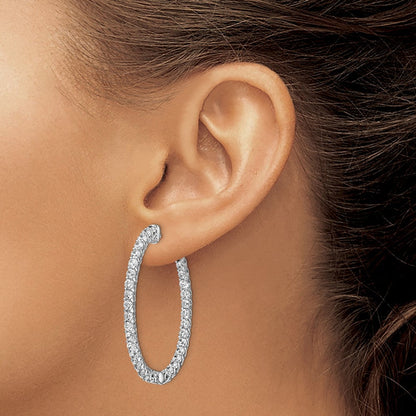 Sterlingsilber Schimmernd Rhodiniert 66 Stein 2.3mm Zirkonia in und Außen Oval Klappbar Creolen