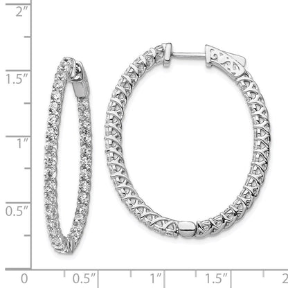 Sterlingsilber Schimmernd Rhodiniert 66 Stein 2.3mm Zirkonia in und Außen Oval Klappbar Creolen