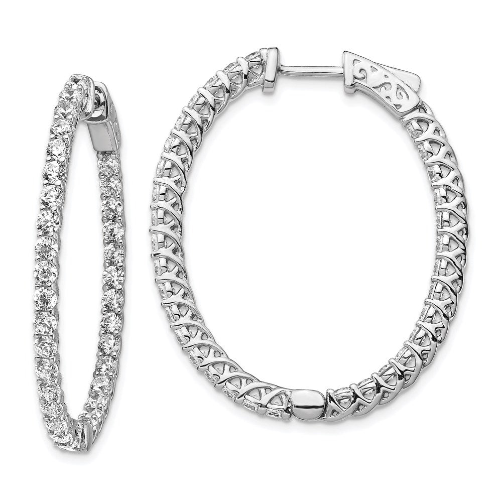 Sterlingsilber Schimmernd Rhodiniert 66 Stein 2.3mm Zirkonia in und Außen Oval Klappbar Creolen