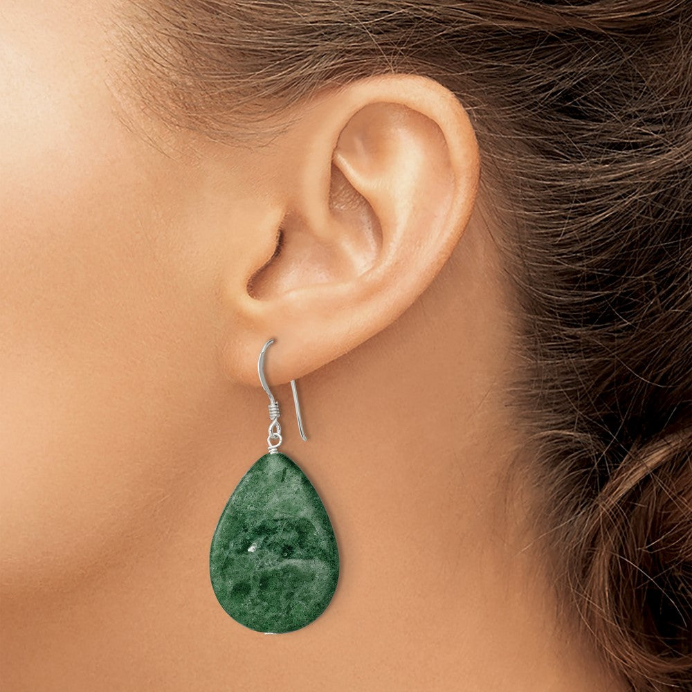 Sterlingsilber Poliert Cracked Aventurine Grün Tropfen Ohrhänger