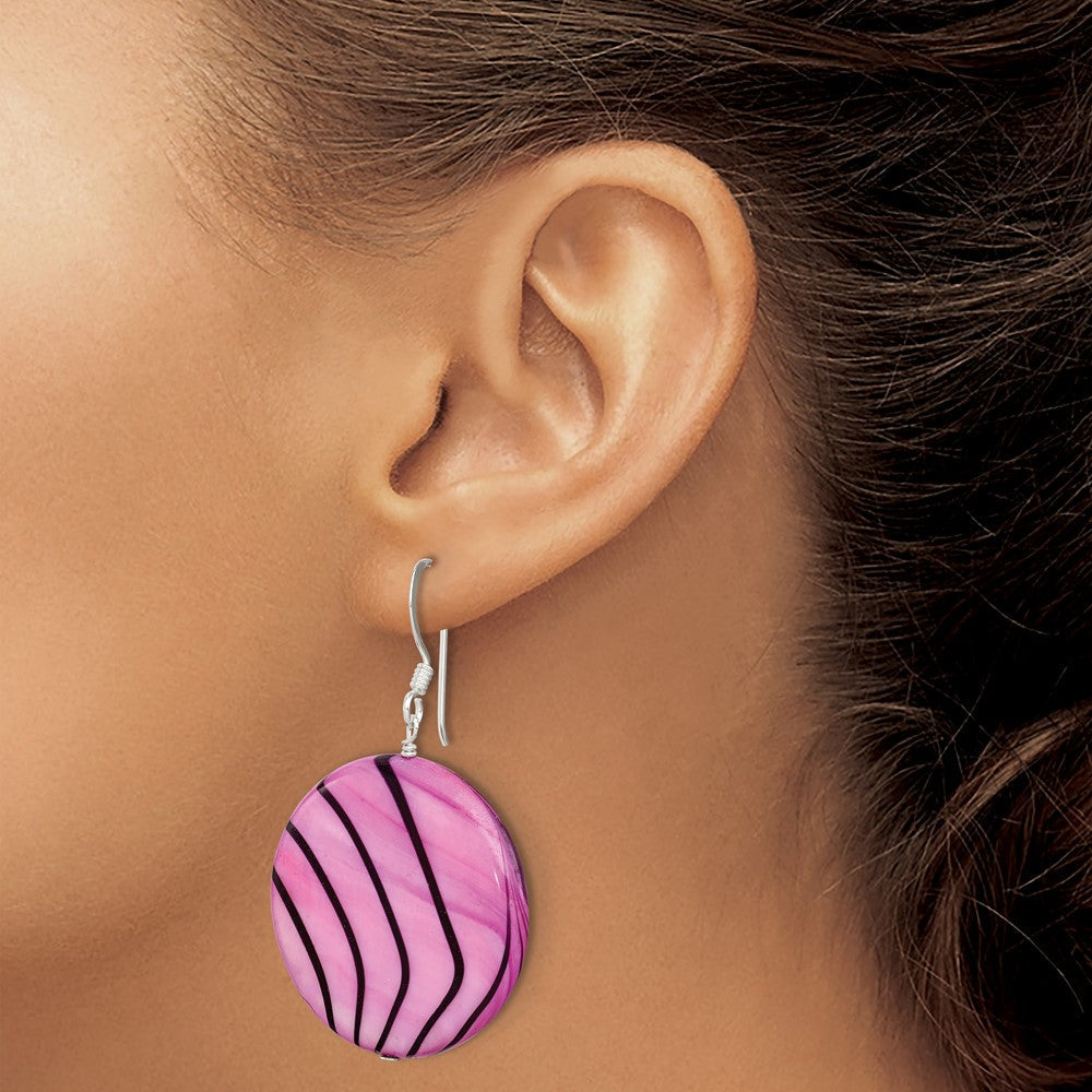 Sterlingsilber Poliert Rosa & Schwarz Perlmutt Plättchen Ohrhänger