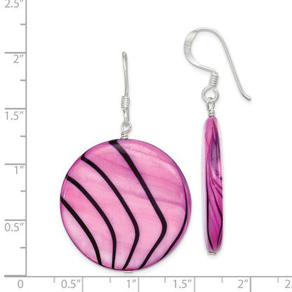 Sterlingsilber Poliert Rosa & Schwarz Perlmutt Plättchen Ohrhänger