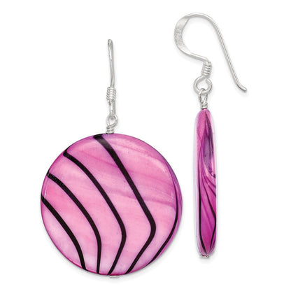 Sterlingsilber Poliert Rosa & Schwarz Perlmutt Plättchen Ohrhänger