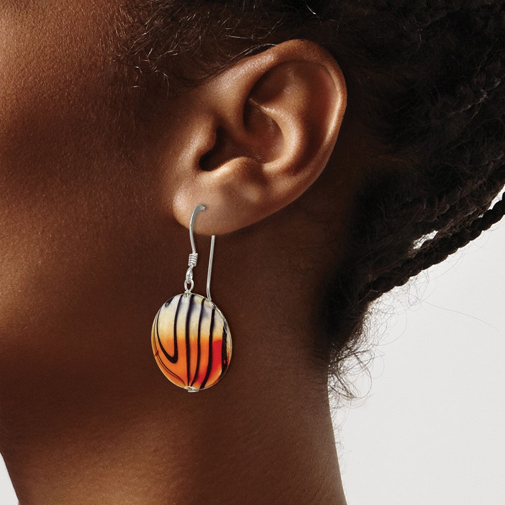 Sterlingsilber Poliert Orange/black Perlmutt Plättchen Ohrhänger