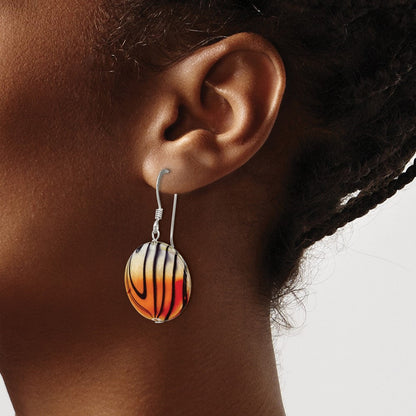 Sterlingsilber Poliert Orange/black Perlmutt Plättchen Ohrhänger