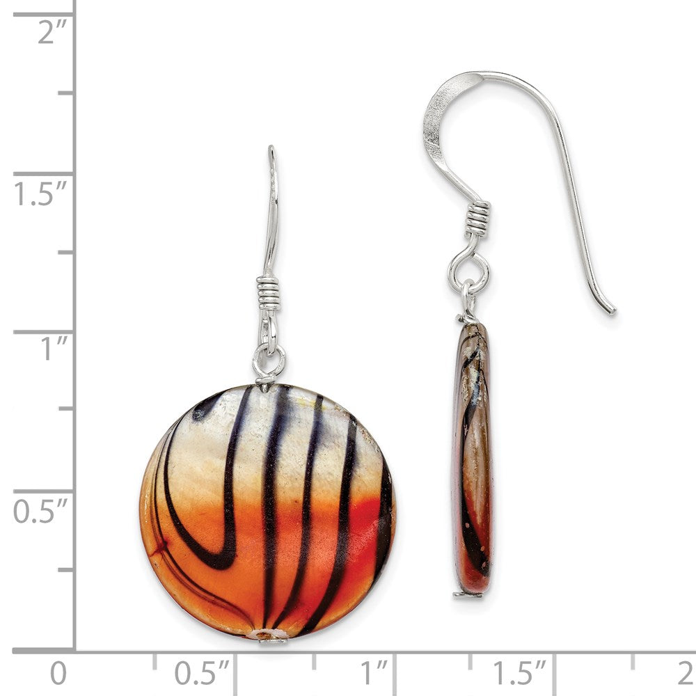 Sterlingsilber Poliert Orange/black Perlmutt Plättchen Ohrhänger