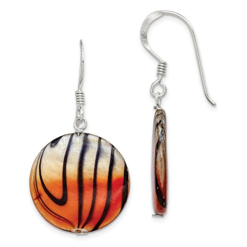Sterlingsilber Poliert Orange/black Perlmutt Plättchen Ohrhänger
