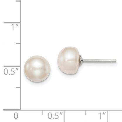 Sterlingsilber Rhodiniert 8-9mm Weiß Fw Zucht Knopf Perle Ohrstecker Ohrring