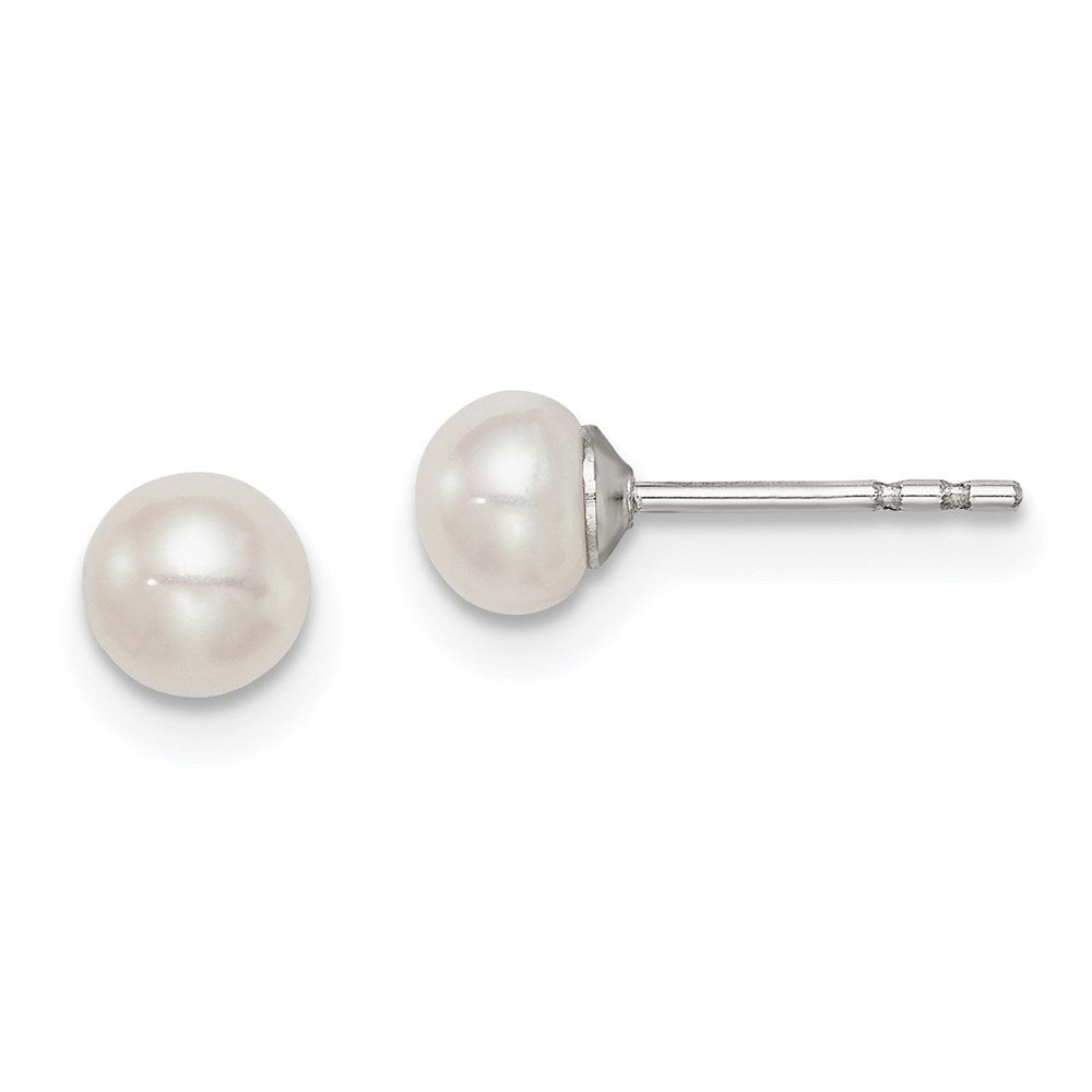 Sterlingsilber Rhodiniert 4-5mm Weiß Fw Zucht Knopf Perle Ohrstecker Ohrring