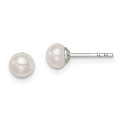 Sterlingsilber Rhodiniert 4-5mm Weiß Fw Zucht Knopf Perle Ohrstecker Ohrring