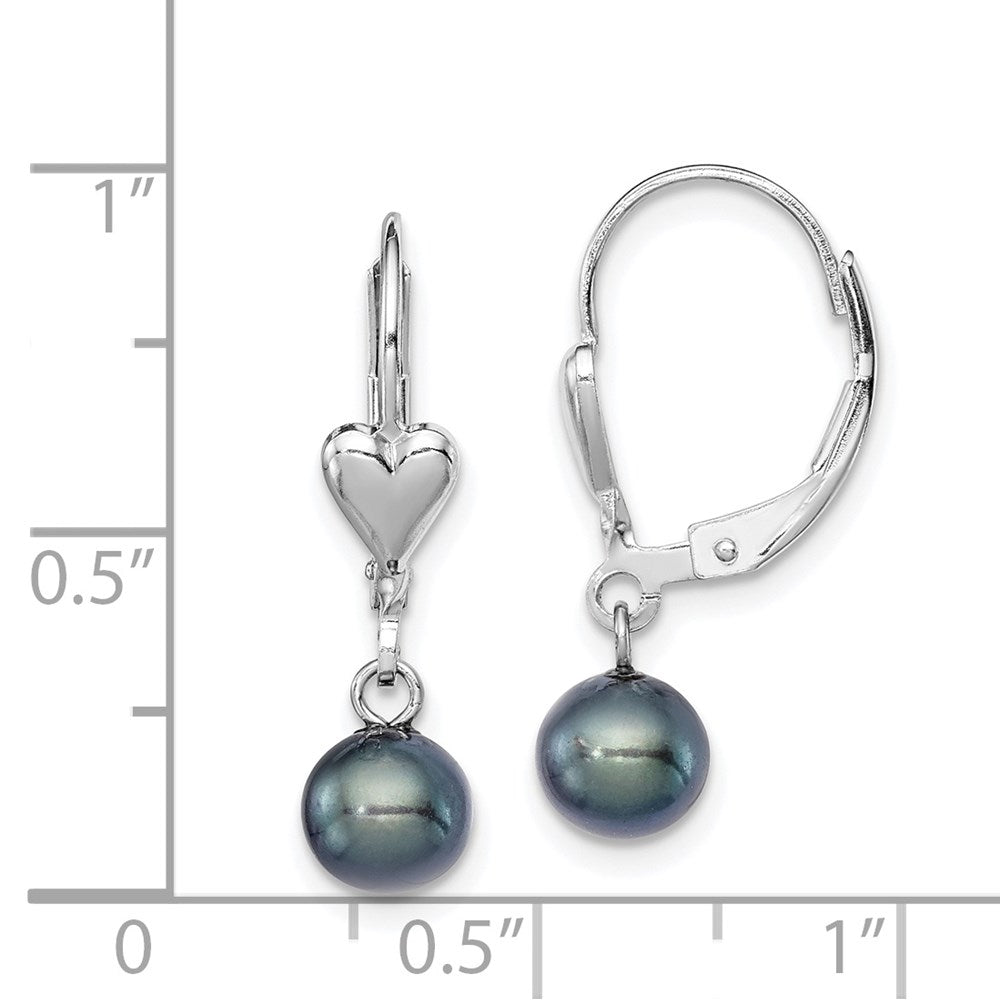 Sterlingsilber Rhodiniert Poliert 6-7mm Schwarz Süßwasser Zuchtperle Herz Brisur Ohrhänger