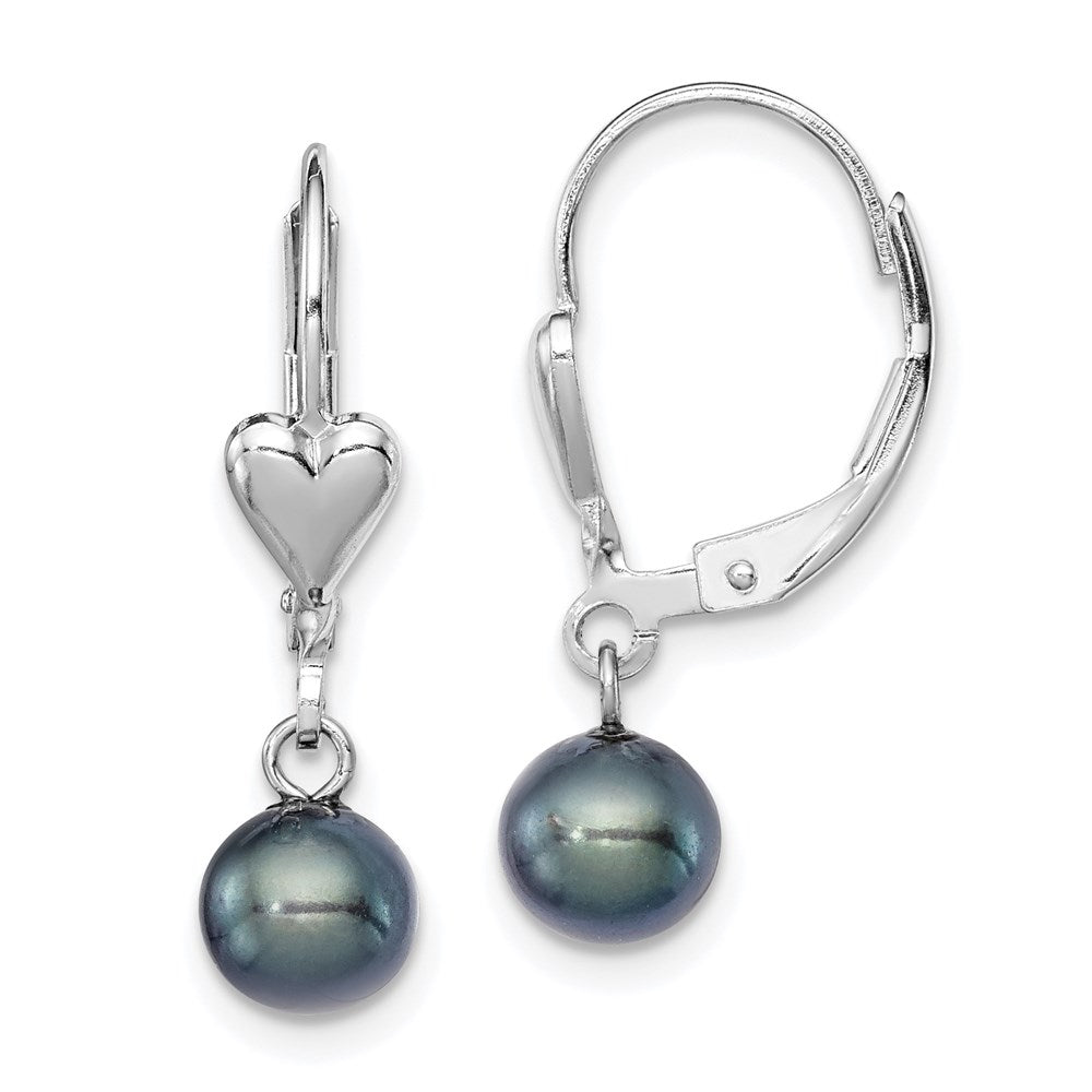 Sterlingsilber Rhodiniert Poliert 6-7mm Schwarz Süßwasser Zuchtperle Herz Brisur Ohrhänger