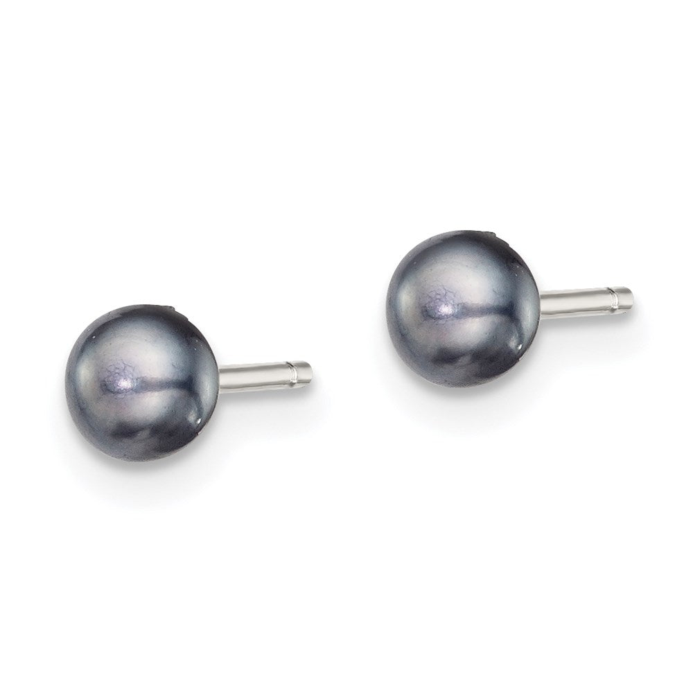 Sterlingsilber Rhodiniert 4-5mm Schwarz Fw Zucht Knopf Perle Ohrstecker Ohrring