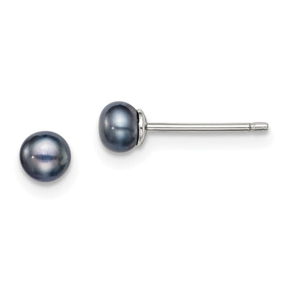 Sterlingsilber Rhodiniert 4-5mm Schwarz Fw Zucht Knopf Perle Ohrstecker Ohrring