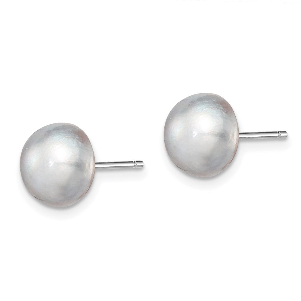 Sterlingsilber Rhodiniert 8-9mm Grau Fw Zucht Knopf Perle Ohrstecker