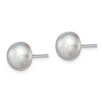 Sterlingsilber Rhodiniert 8-9mm Grau Fw Zucht Knopf Perle Ohrstecker